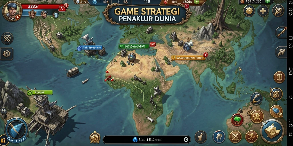 Screenshot gameplay 333V menampilkan pertempuran seru dan pembangunan kerajaan.