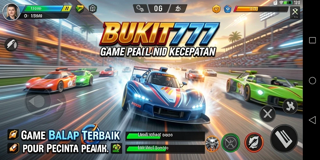 Screenshot utama BUKIT777 yang menampilkan aksi balapan yang mendebarkan.