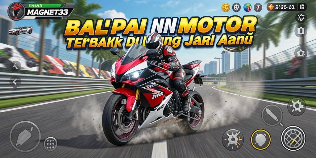 Screenshot utama MAGNET33 menunjukkan aksi balapan motor yang seru.