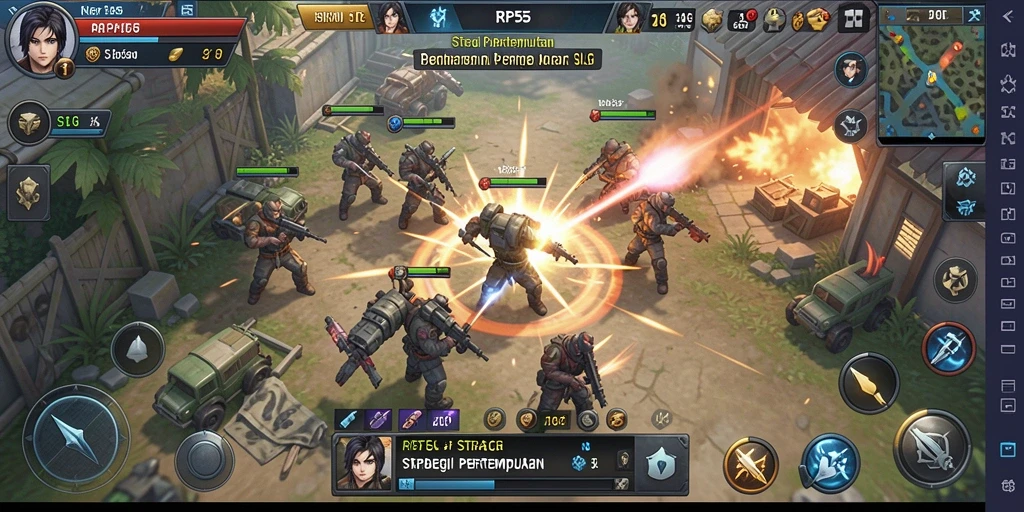 Screenshot menunjukkan aksi pertempuran intens di RP55.